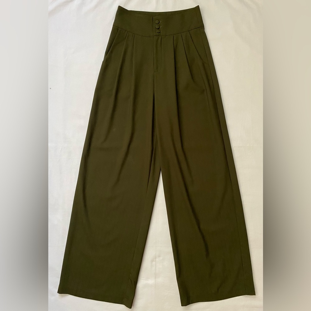 Olive Green Pinstripe High Waisted Wide Leg Trousers